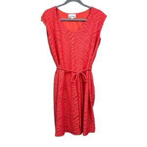 Olivia Matthews Dress Plunge V Neck Tie Waist Cap Sleeve Lined Orange Women XL*